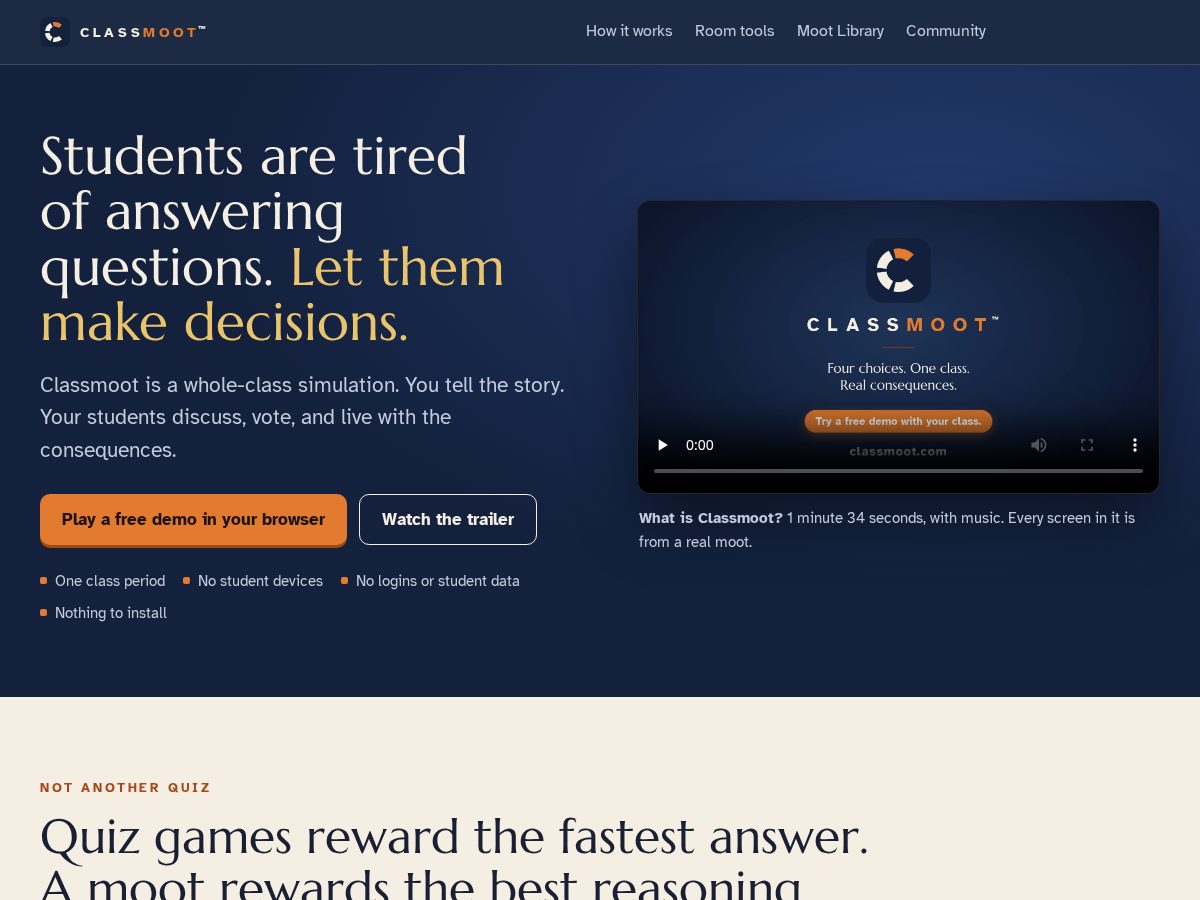 Landing-page snapshot of classmoot.com