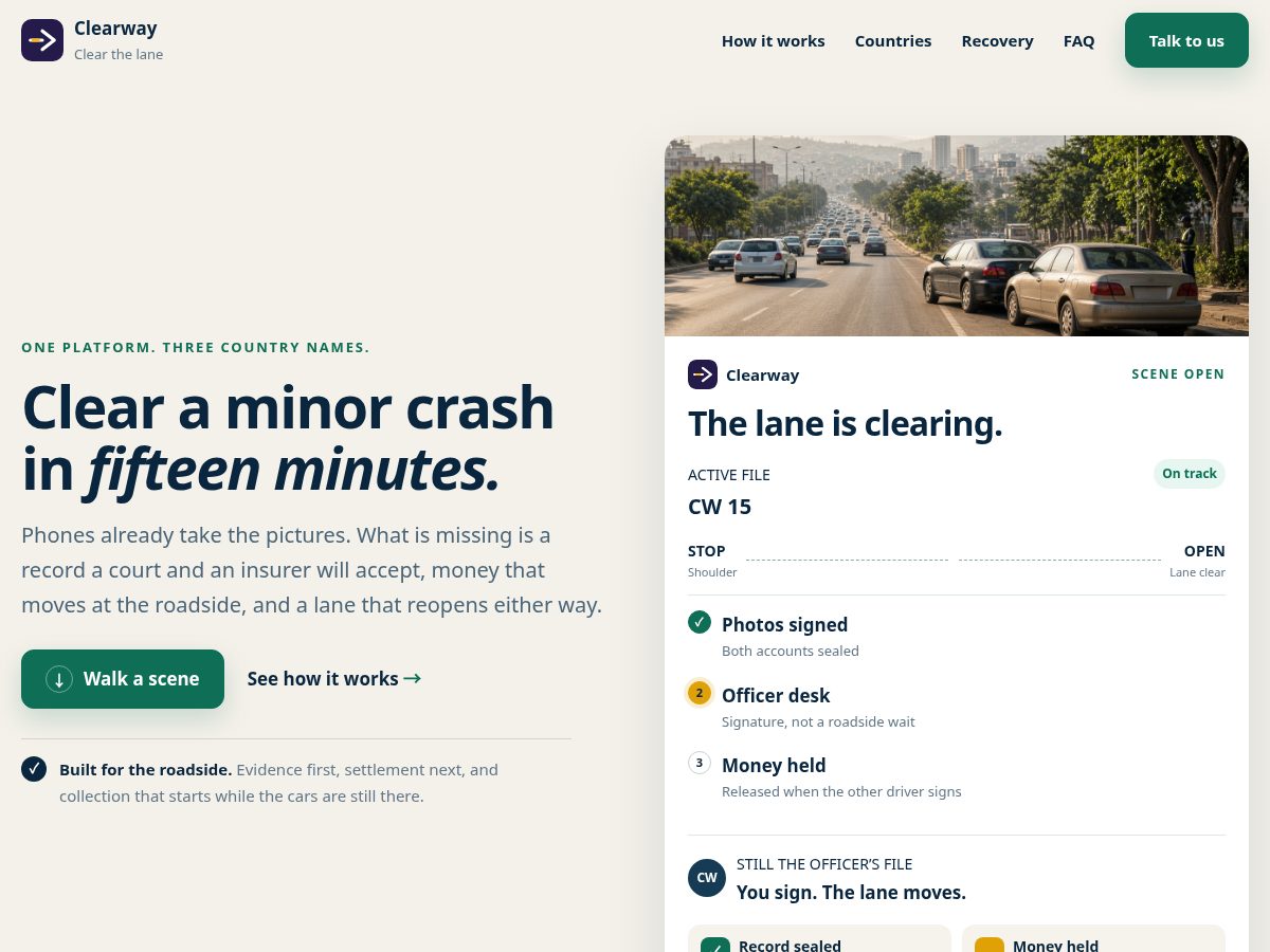 Landing-page snapshot of clearway.build