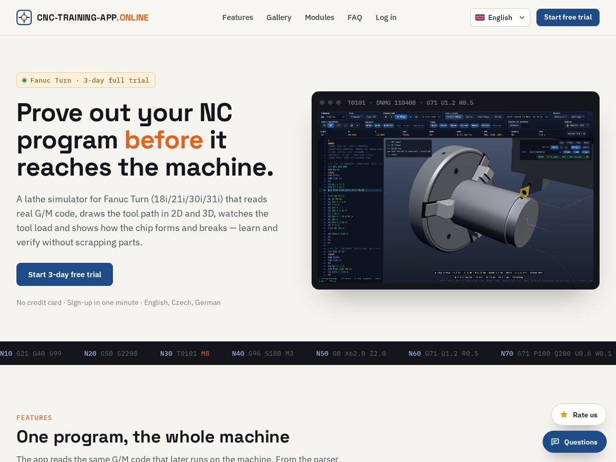 Landing-page snapshot of cnc-training-app.online