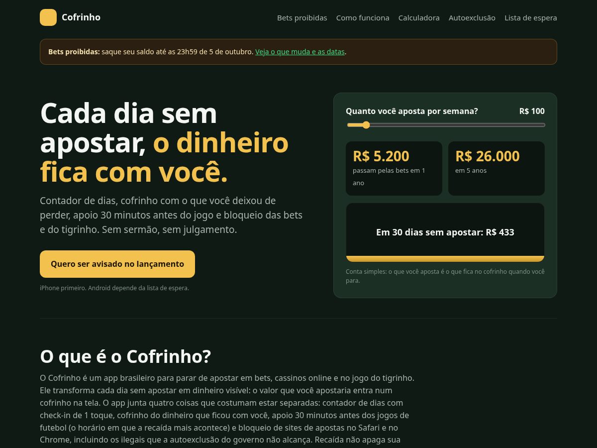 Landing-page snapshot of cofrinho.app
