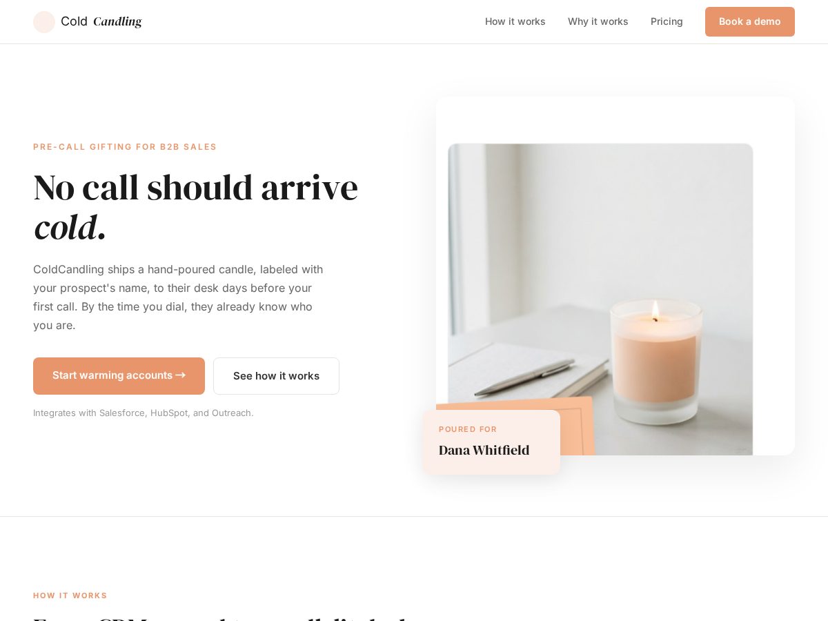 Landing-page snapshot of coldcandling.com