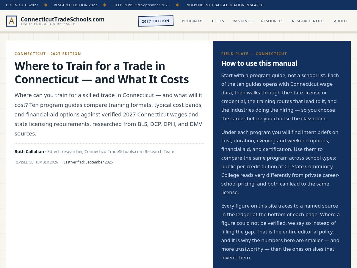 Landing-page snapshot of connecticuttradeschools.com