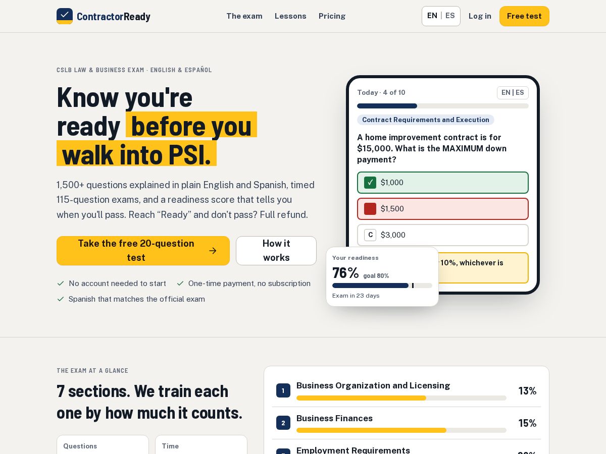 Landing-page snapshot of contractorreadyca.com
