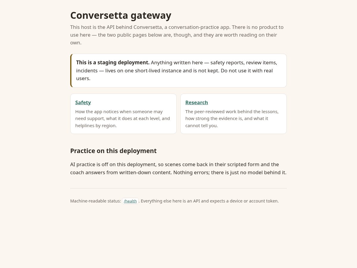 Landing-page snapshot of conversetta.com