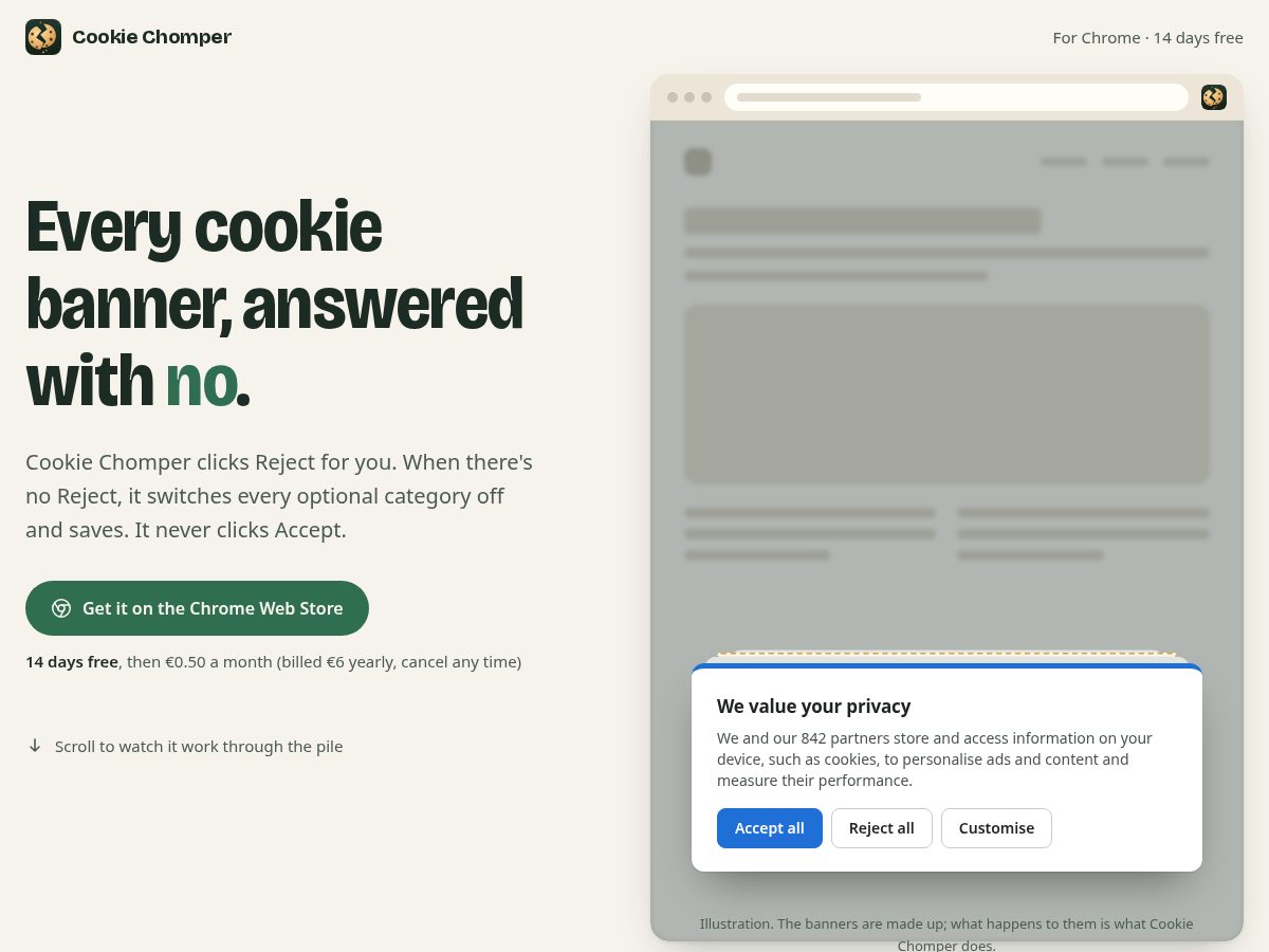 Landing-page snapshot of cookiechomper.com