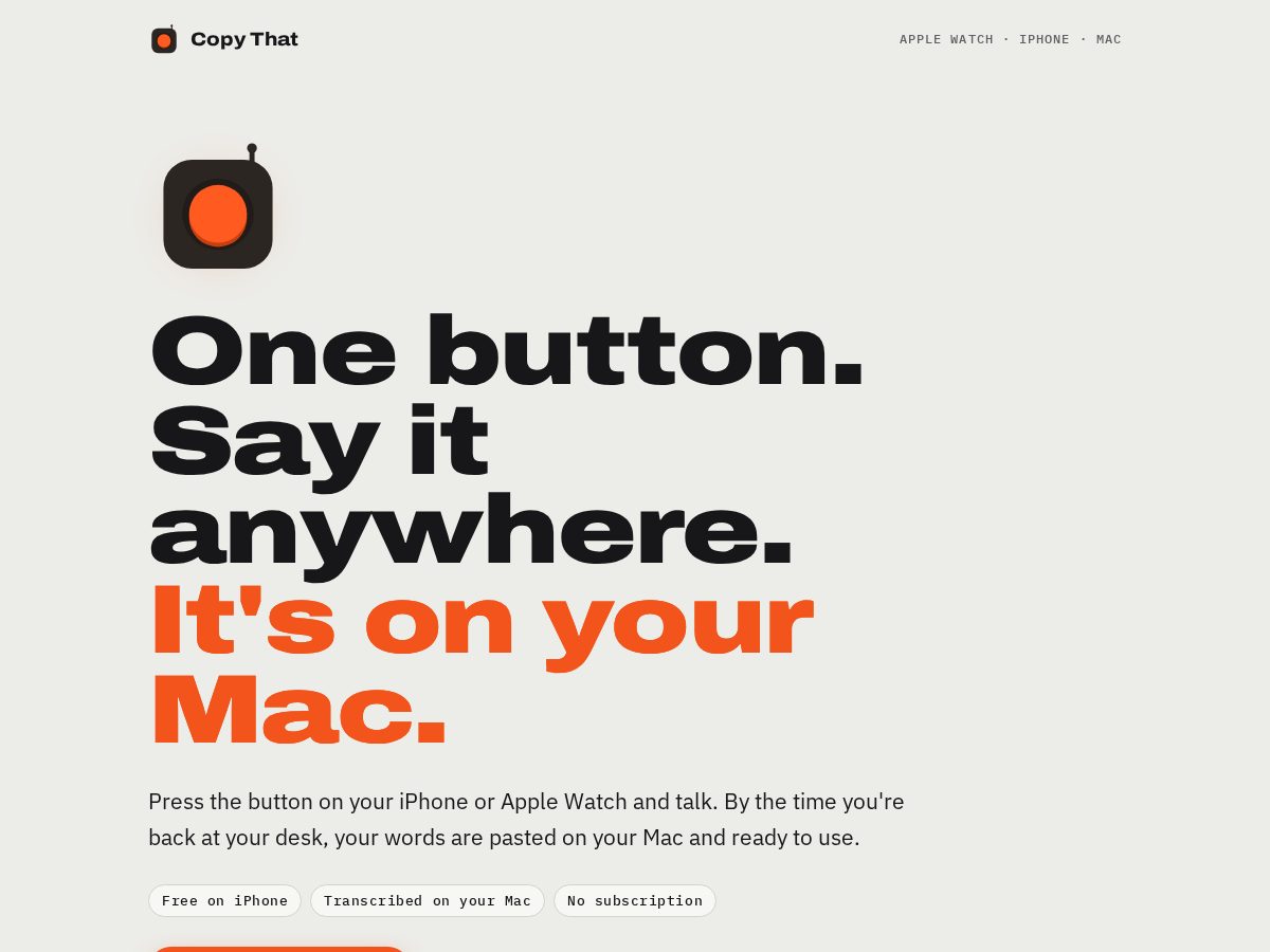 Landing-page snapshot of copythat.app
