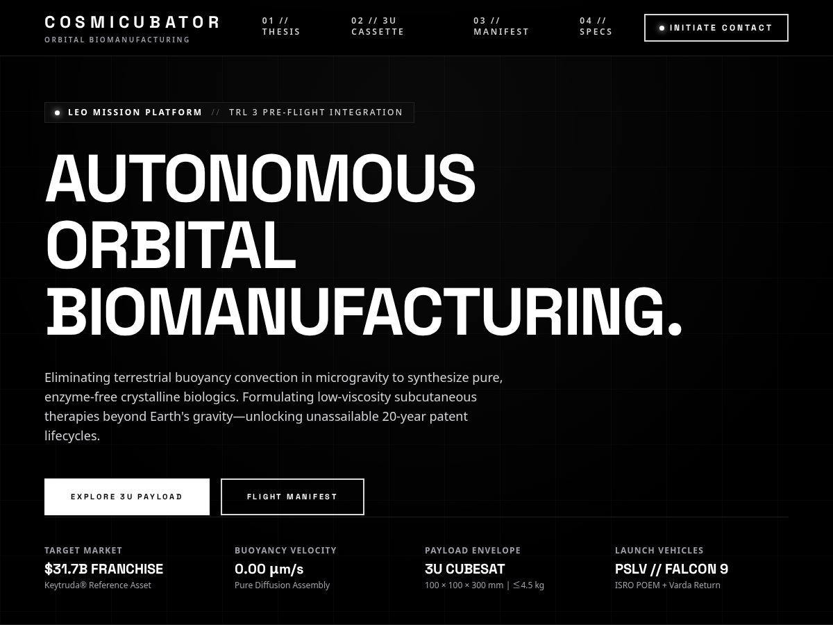 Landing-page snapshot of cosmicubator.com