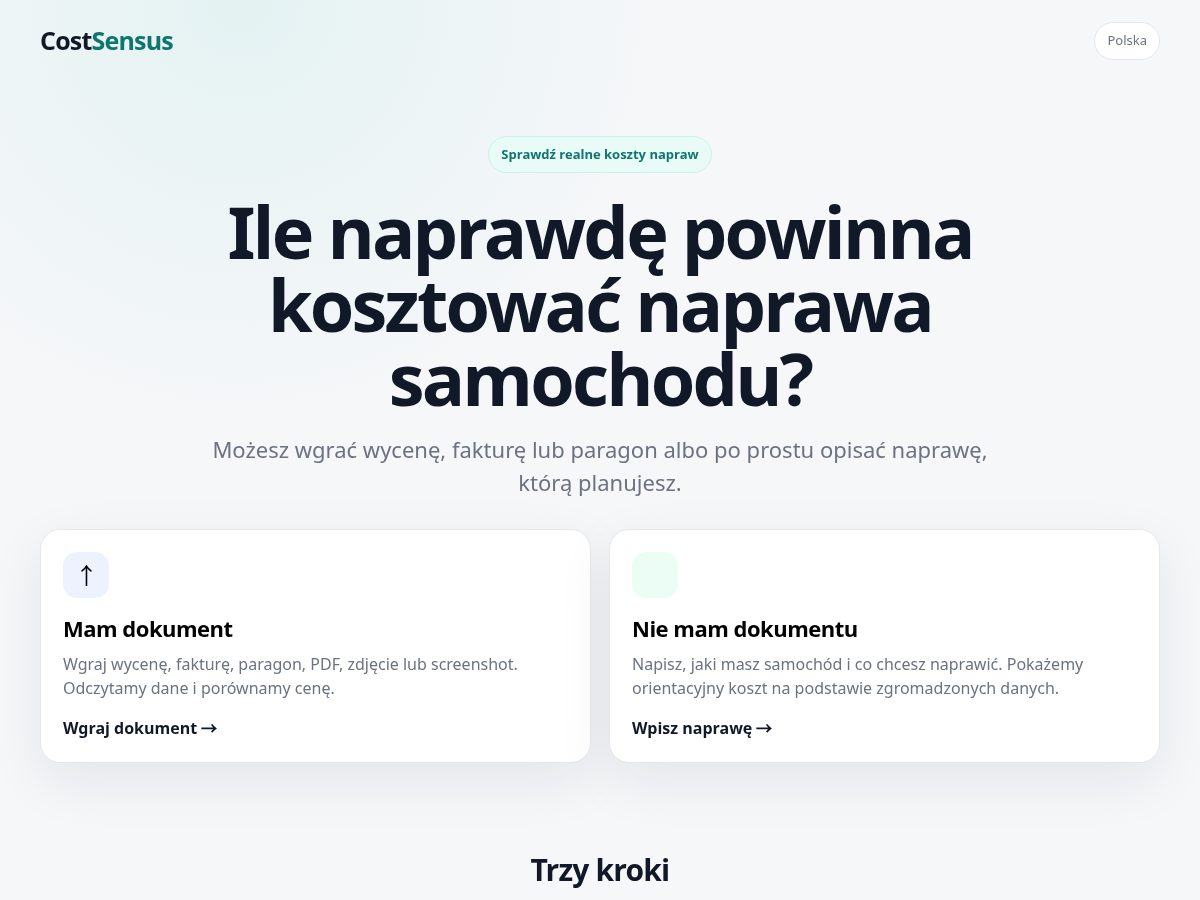 Landing-page snapshot of costsensus.com