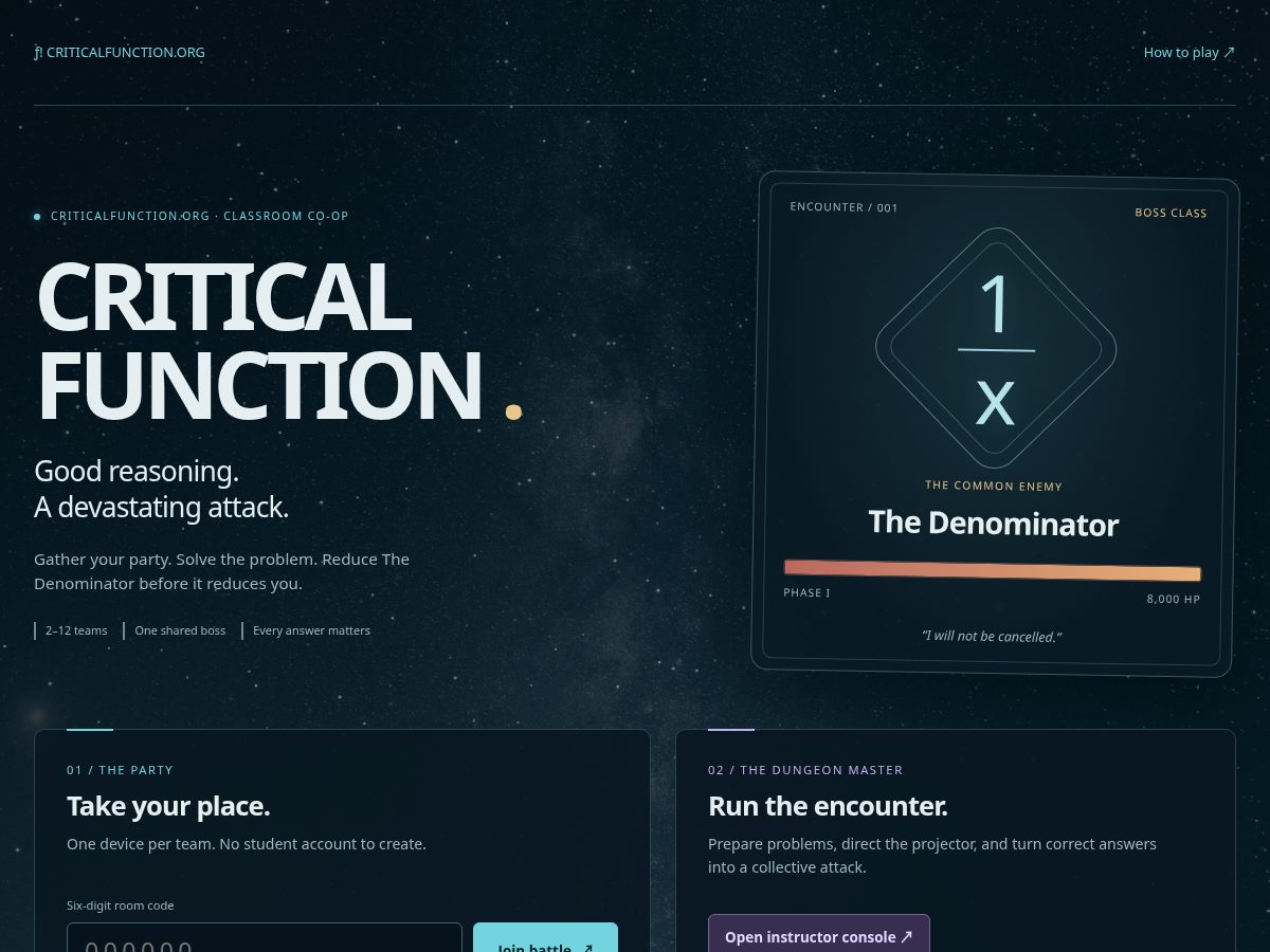 Landing-page snapshot of criticalfunction.org