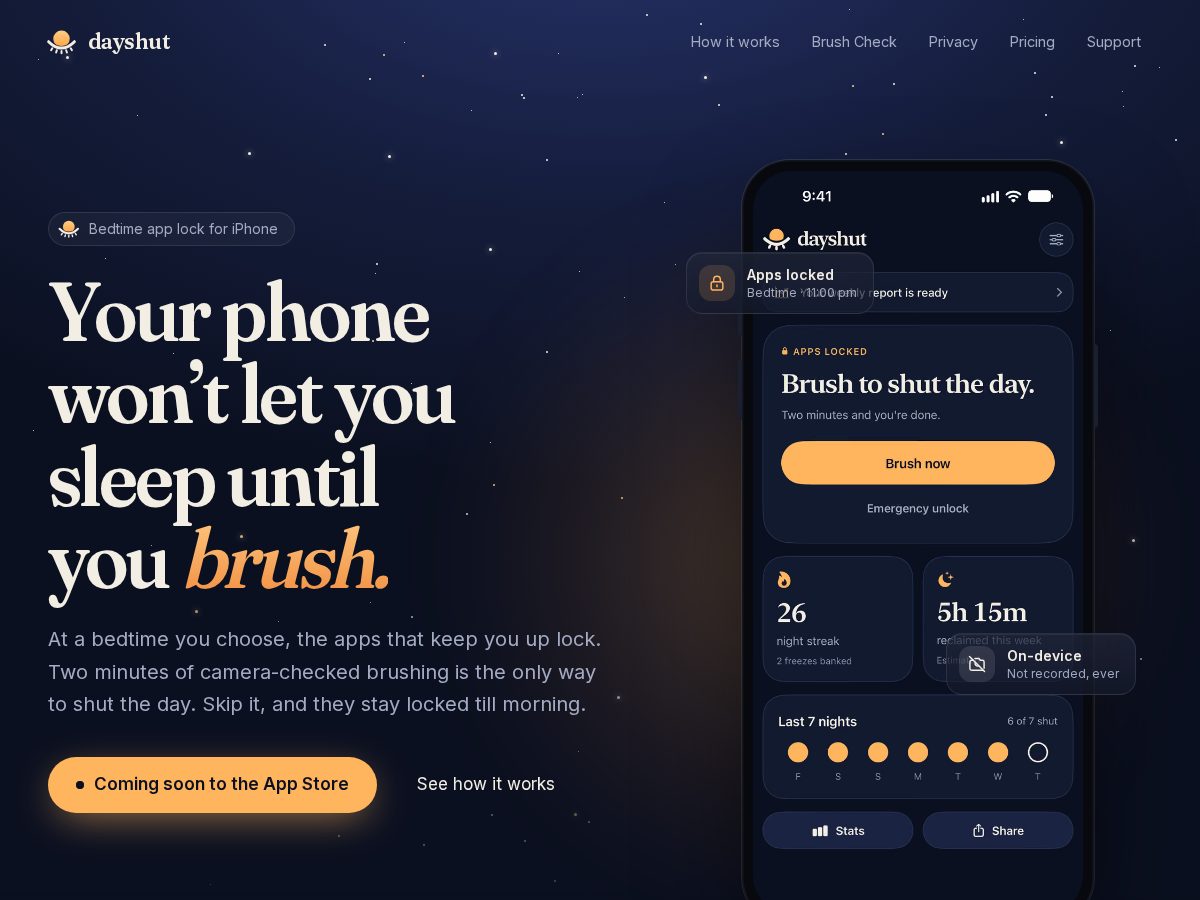 Landing-page snapshot of dayshut.app