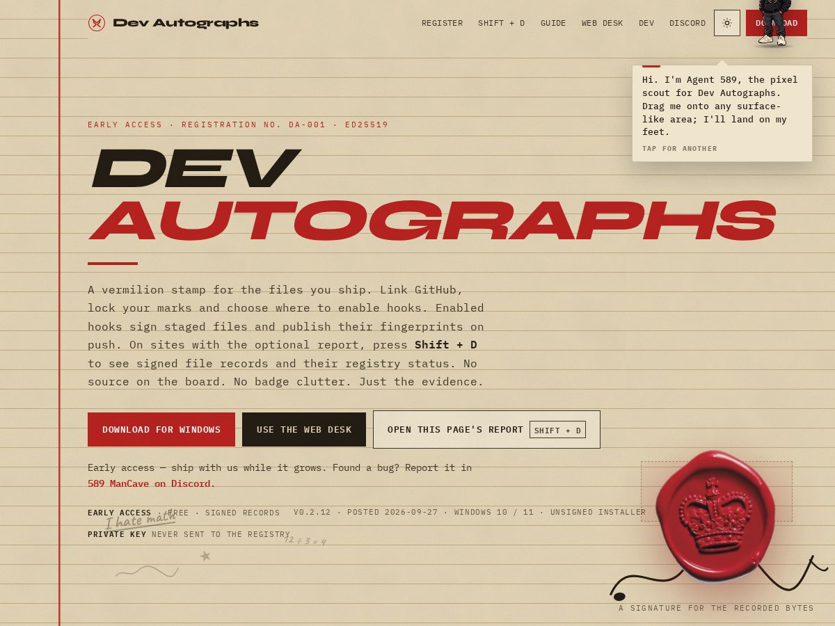 Landing-page snapshot of devautographs.com