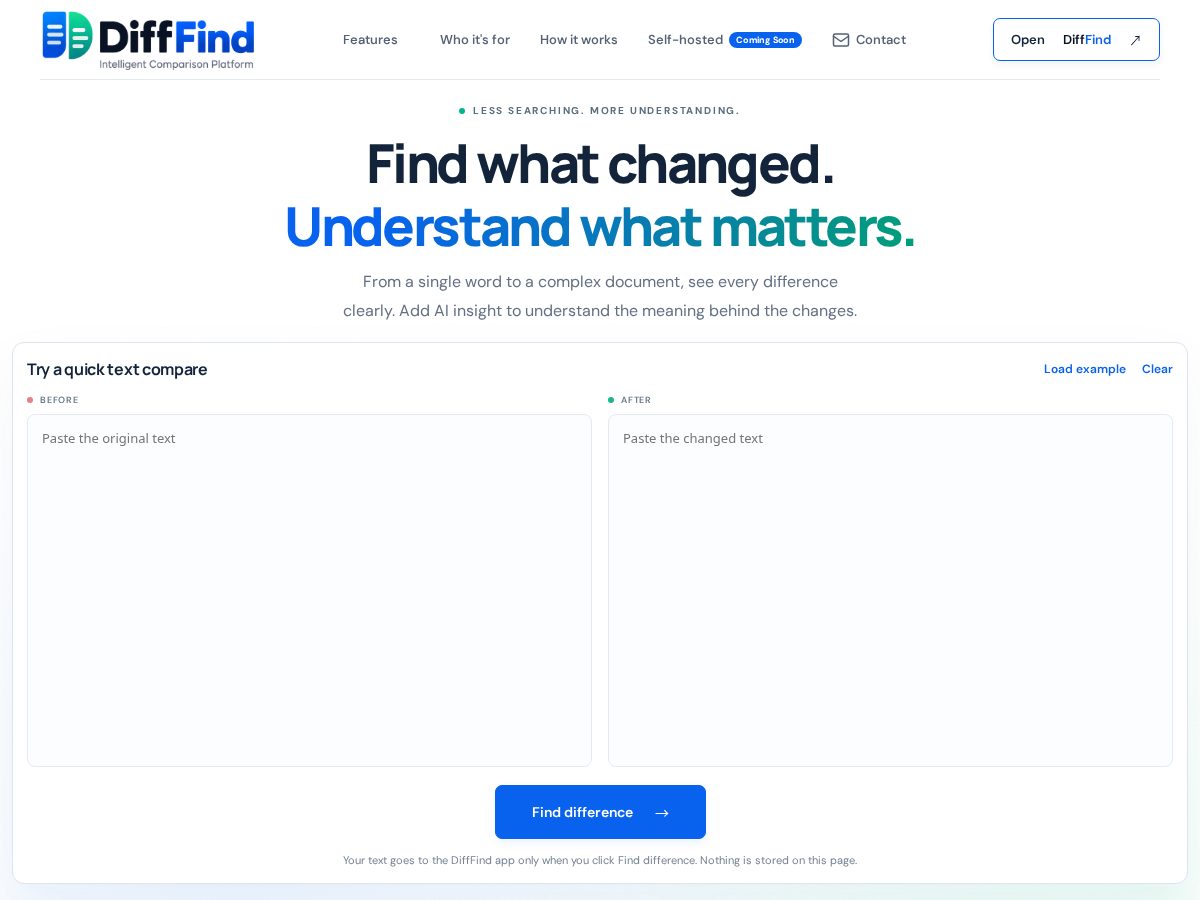 Landing-page snapshot of diff-find.com