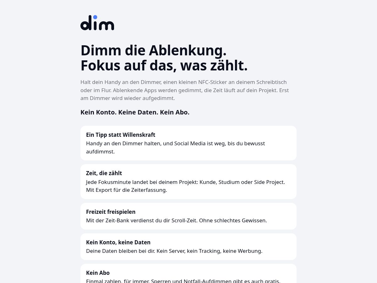 Landing-page snapshot of dimfocus.app