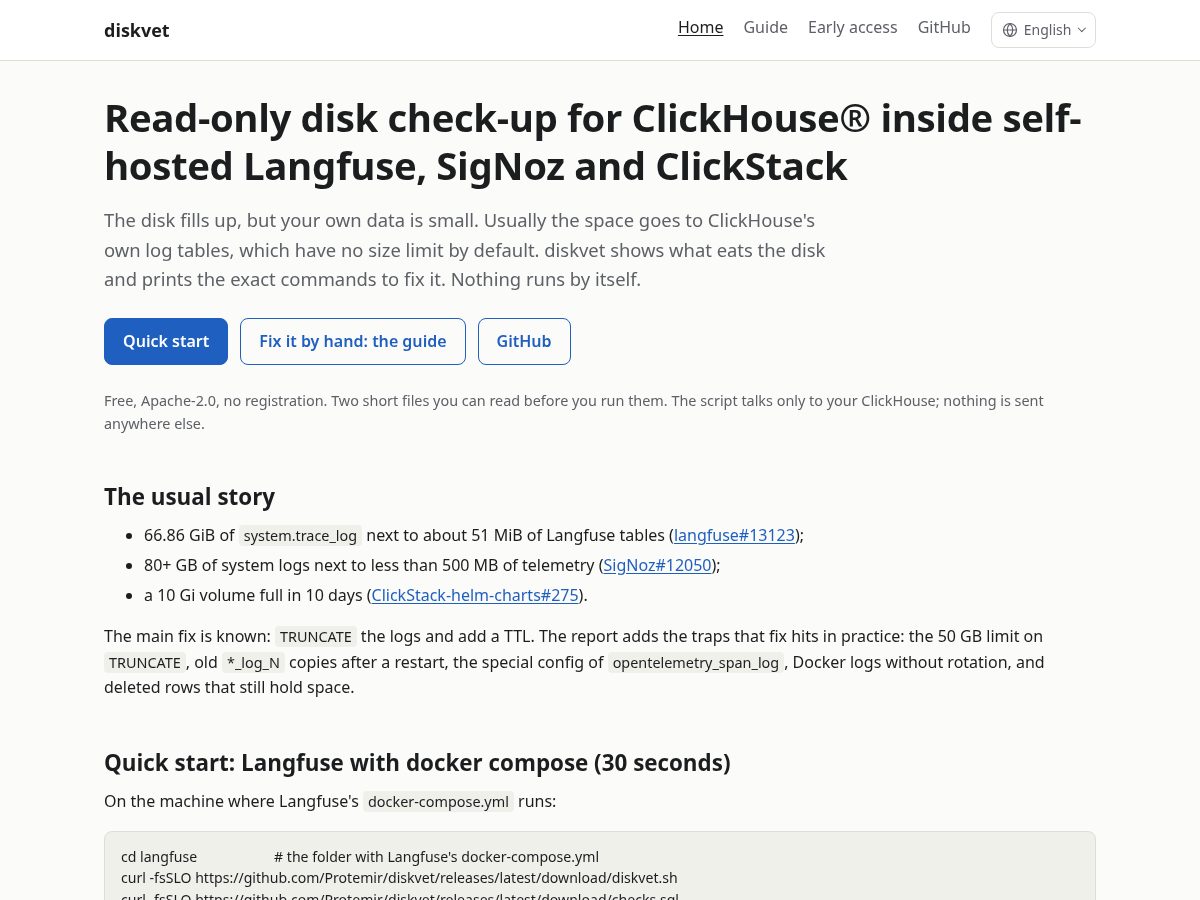 Landing-page snapshot of diskvet.dev