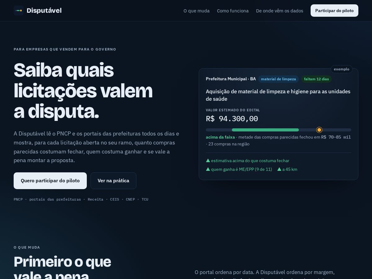 Landing-page snapshot of disputavel.com