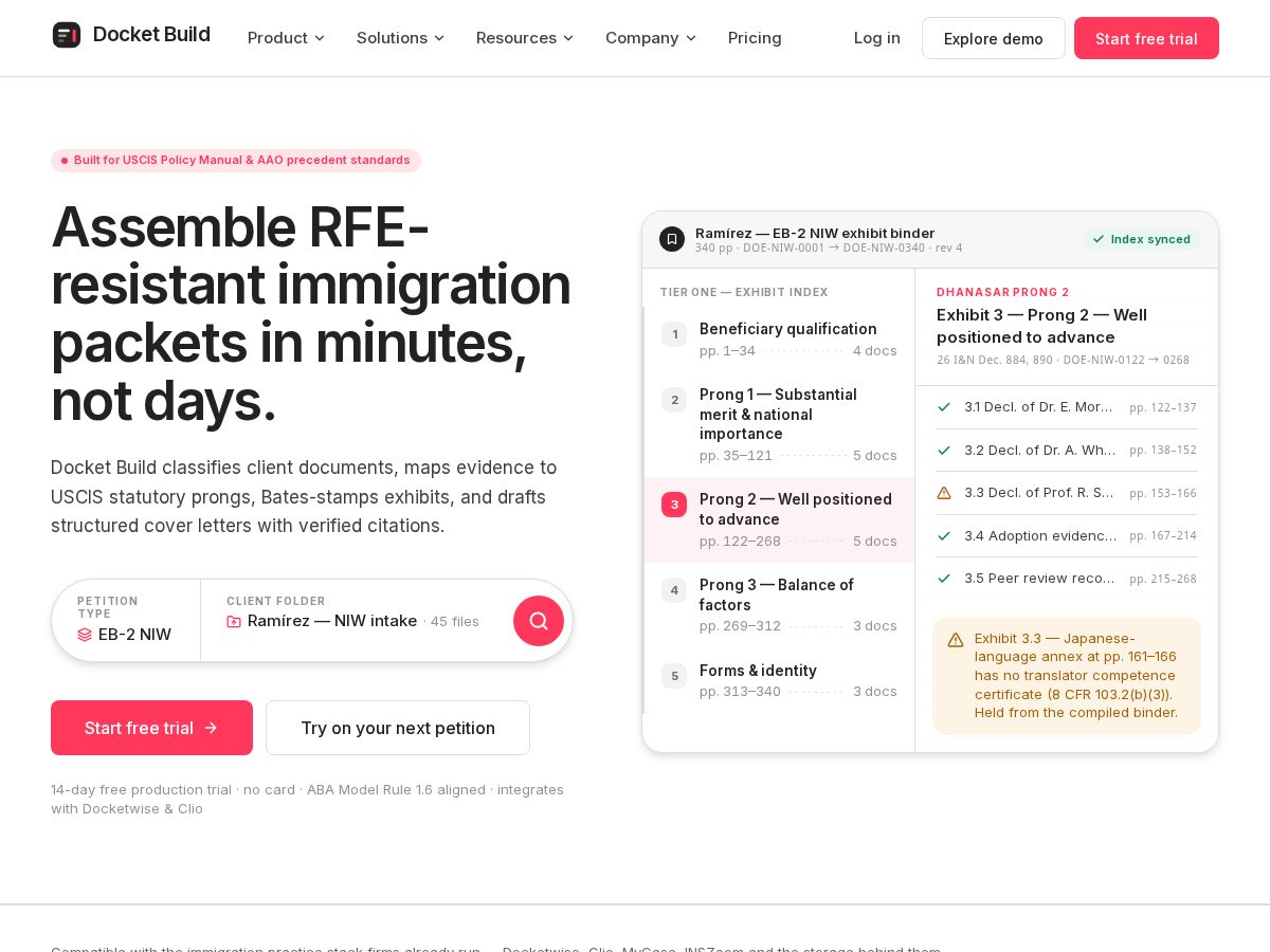 Landing-page snapshot of docketbuild.com