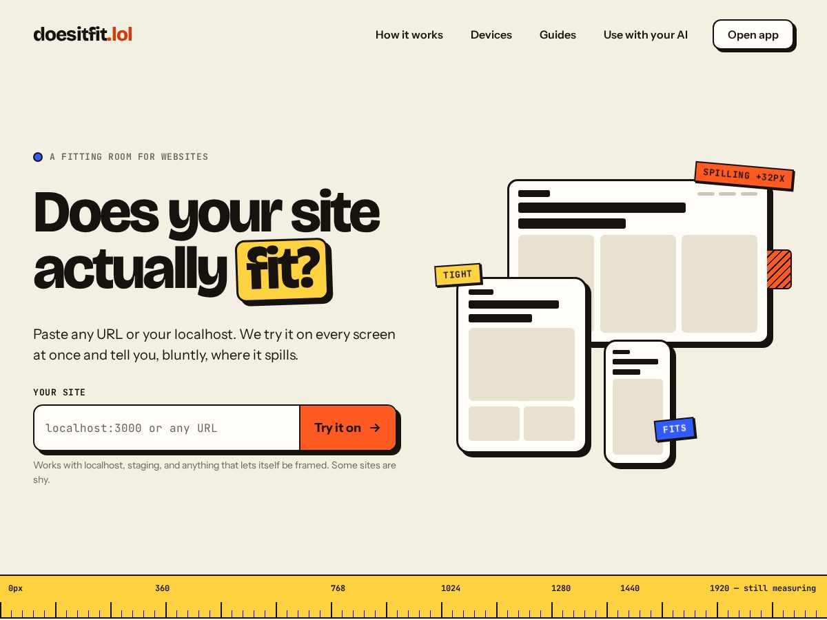 Landing-page snapshot of doesitfit.lol