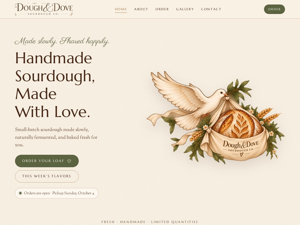 Landing-page snapshot of doughanddove.com