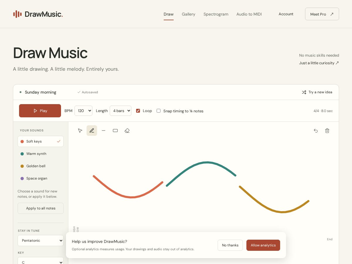 Landing-page snapshot of drawmusic.app