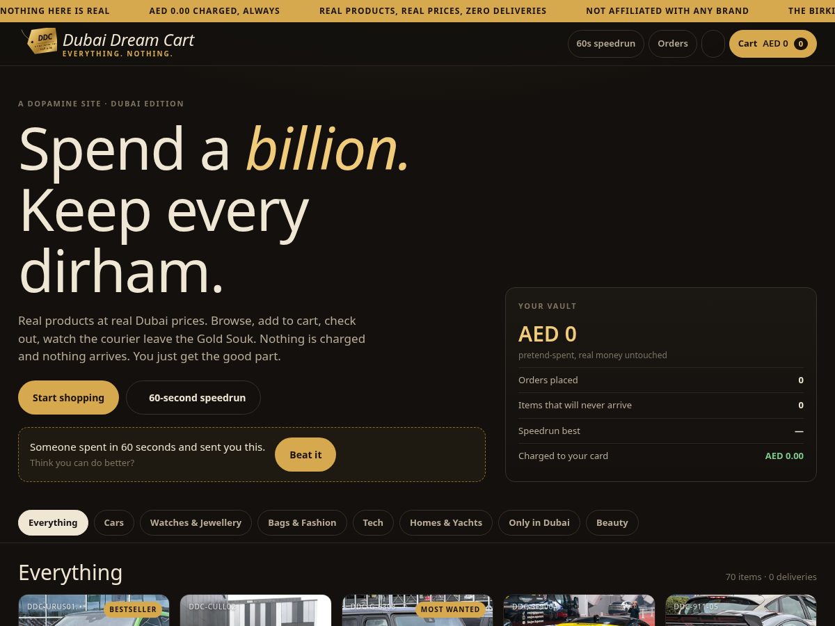 Landing-page snapshot of dubaidreamcart.com