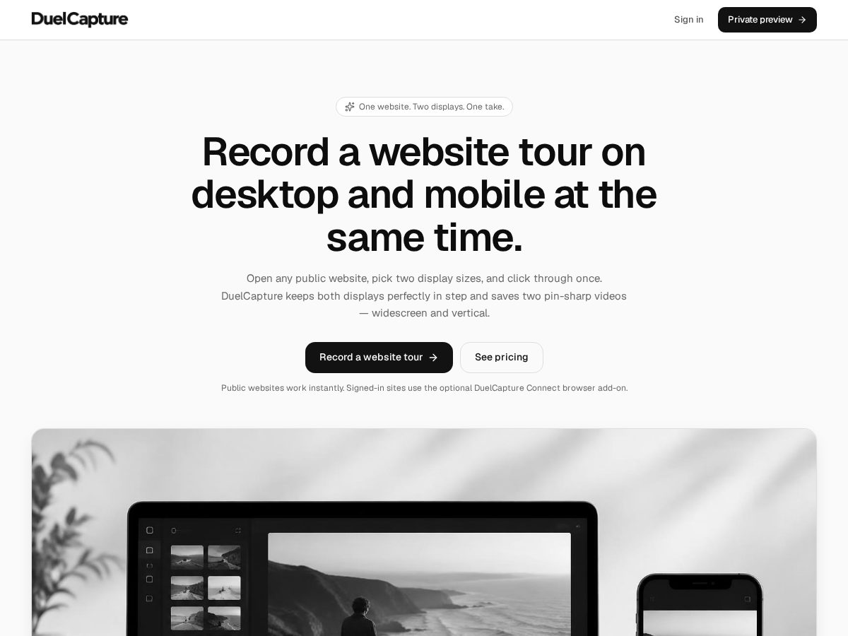 Landing-page snapshot of duelcapture.com