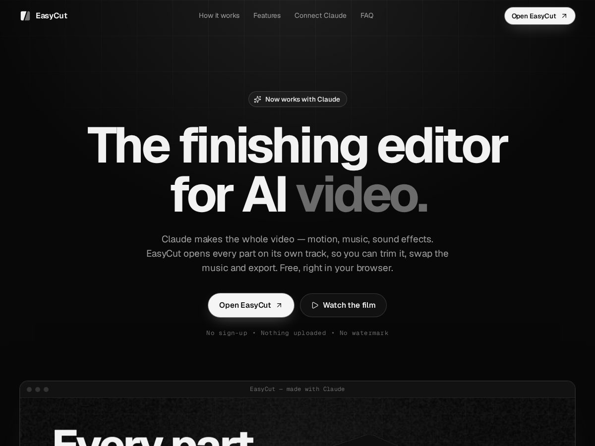 Landing-page snapshot of easycut.studio