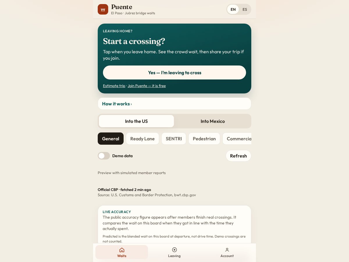 Landing-page snapshot of elpuenteapp.com