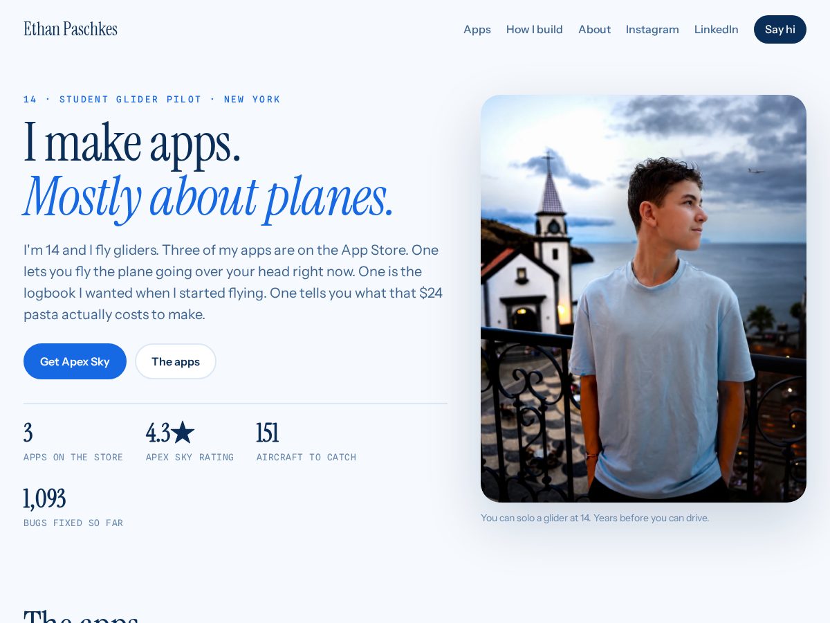 Landing-page snapshot of ethanpaschkes.com