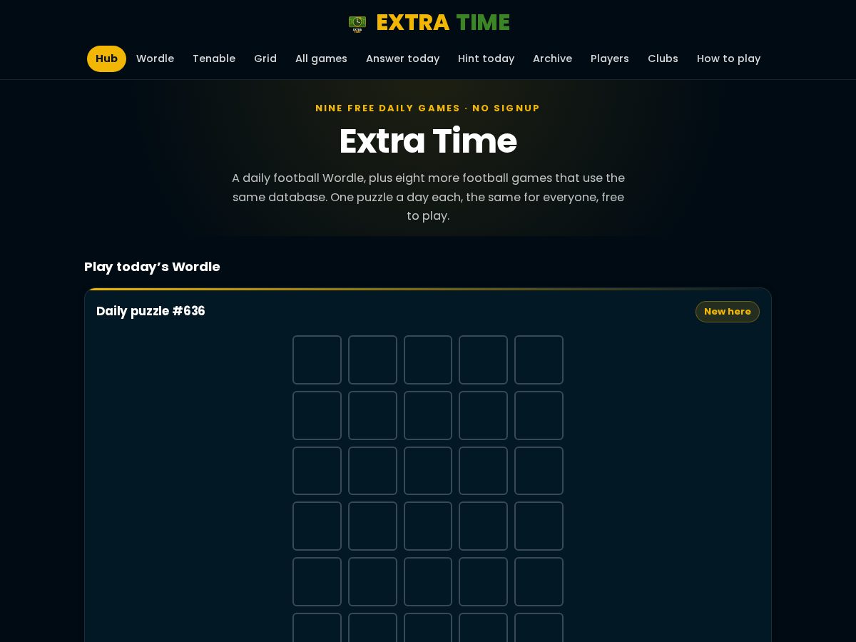 Landing-page snapshot of extratime.games