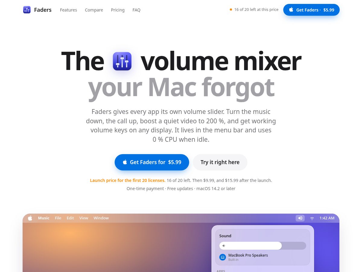 Landing-page snapshot of fadersmac.com