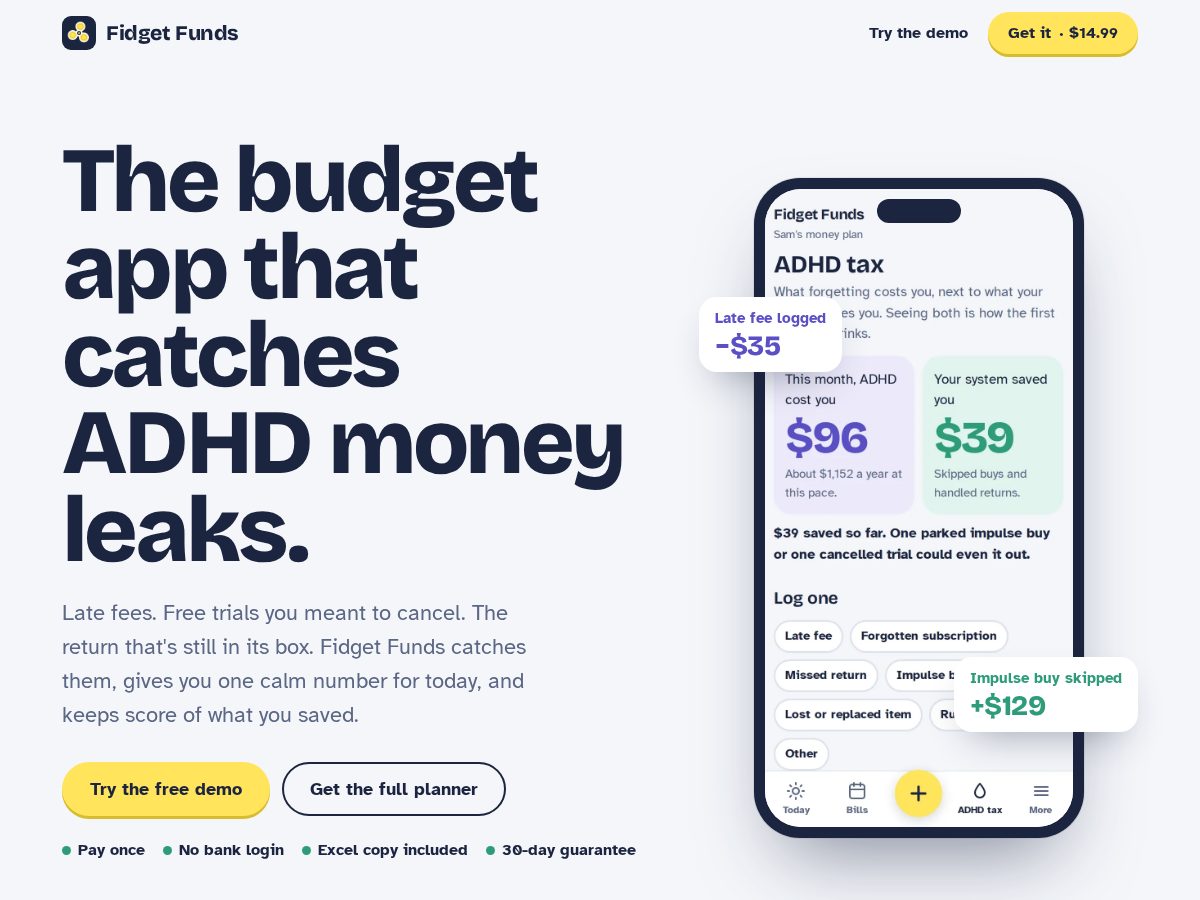 Landing-page snapshot of fidgetfunds.com