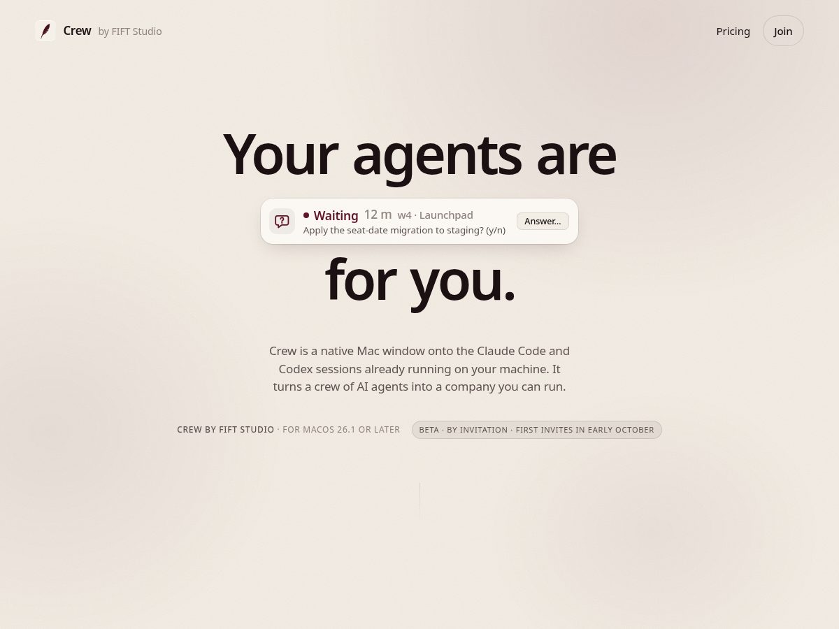 Landing-page snapshot of fiftcrew.app