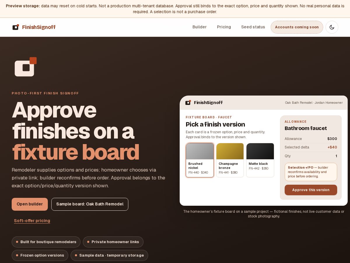 Landing-page snapshot of finishsignoff.com