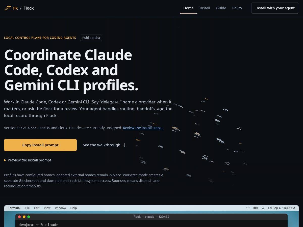 Landing-page snapshot of flk.dev