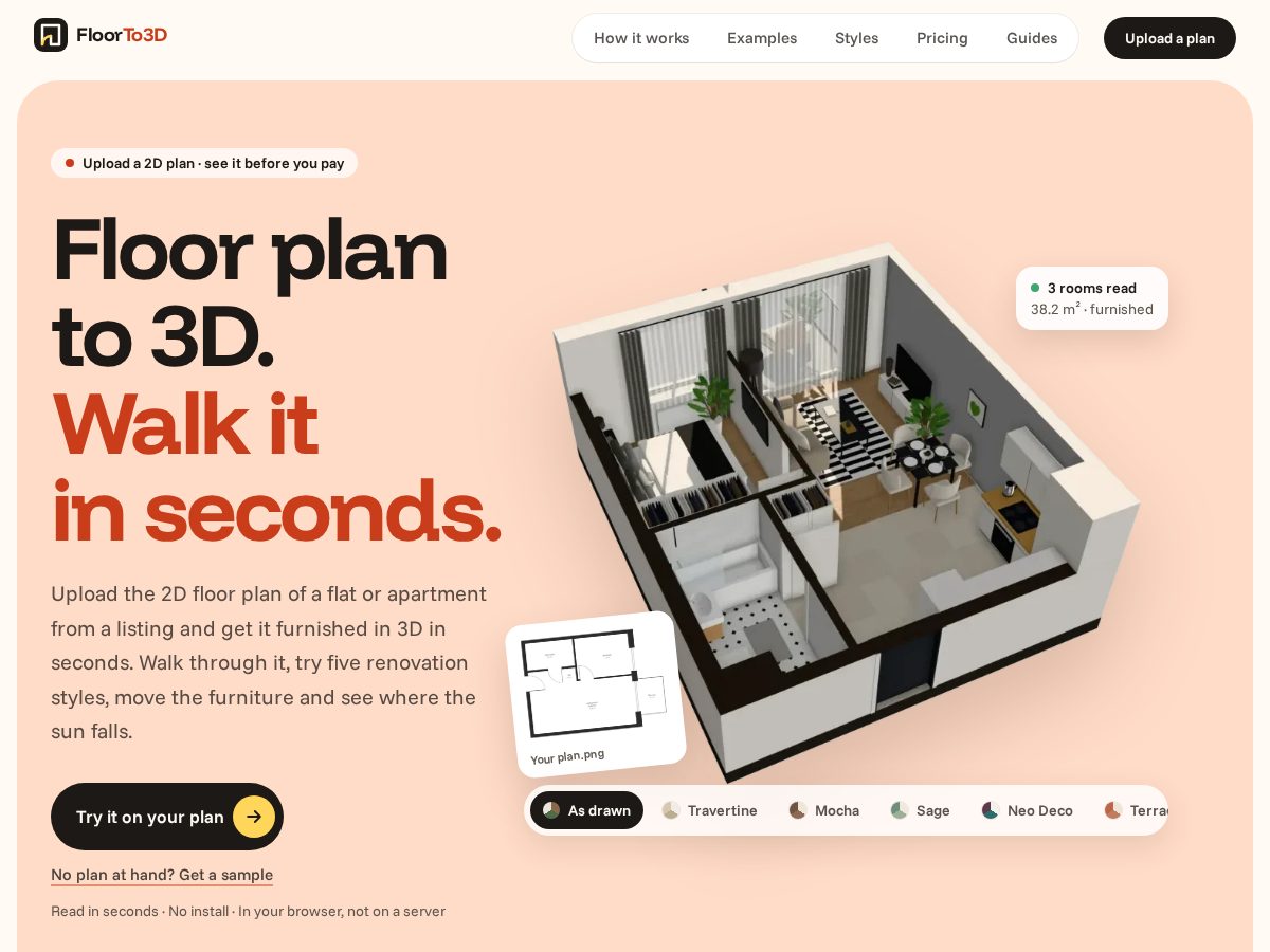 Landing-page snapshot of floorto3d.com