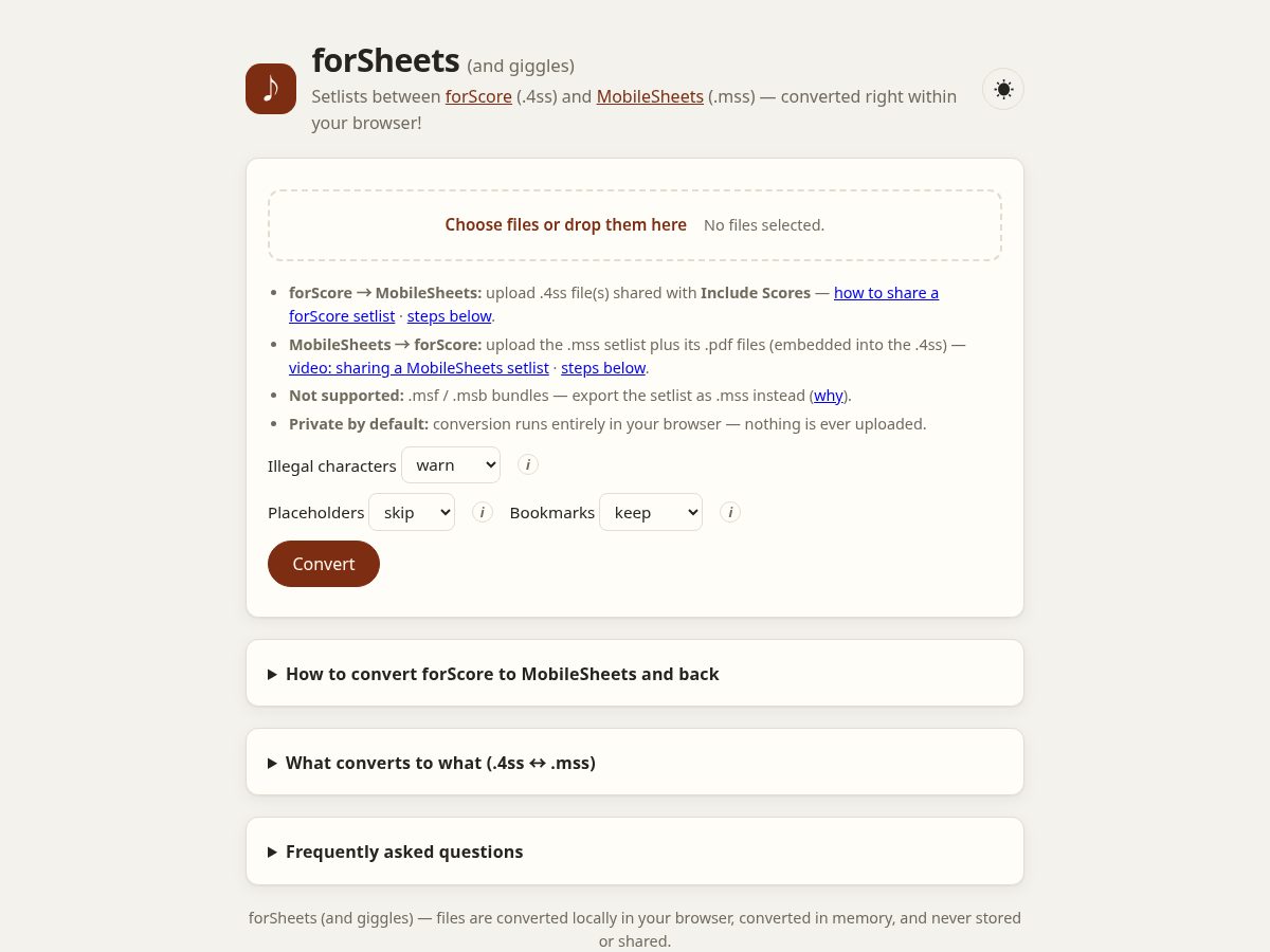 Landing-page snapshot of forsheets.app