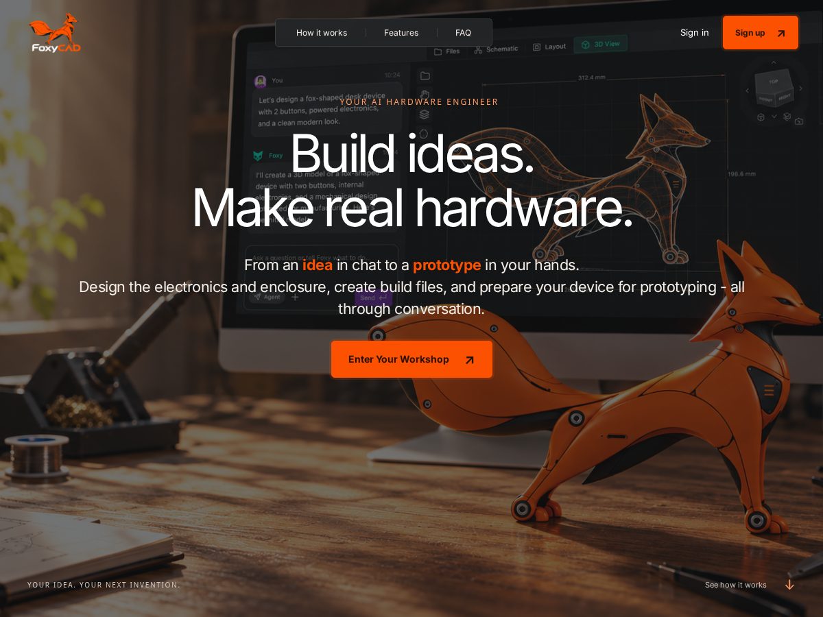 Landing-page snapshot of foxycad.com