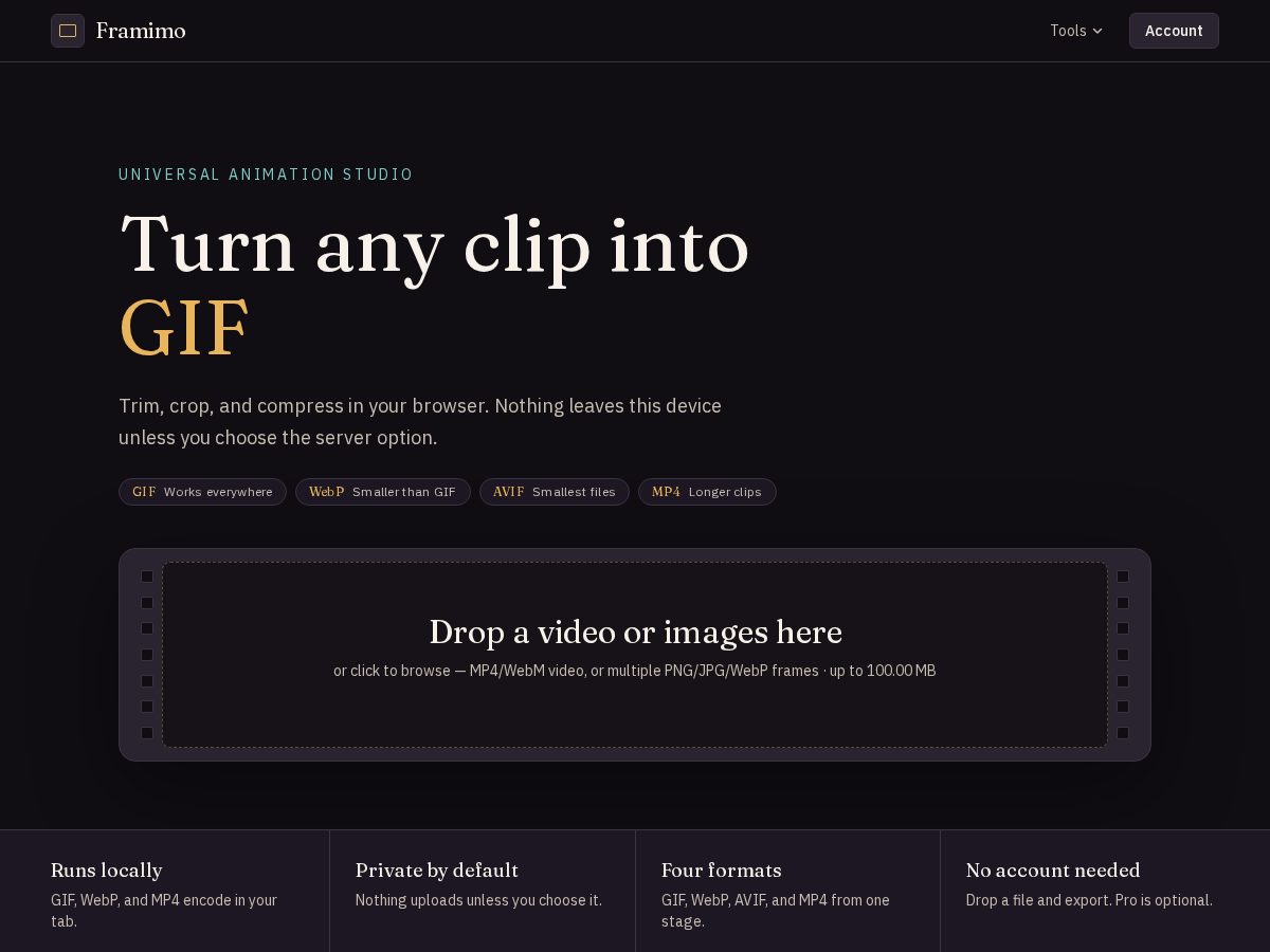 Landing-page snapshot of framimo.com
