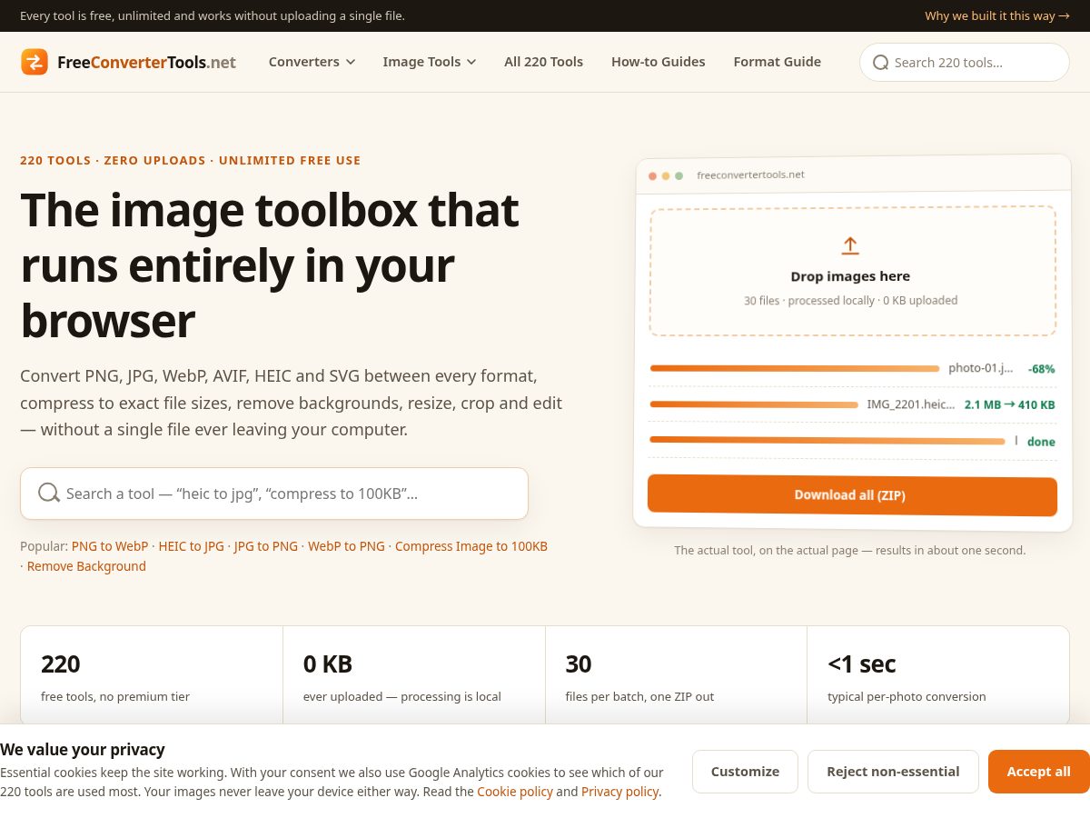 Landing-page snapshot of freeconvertertools.net