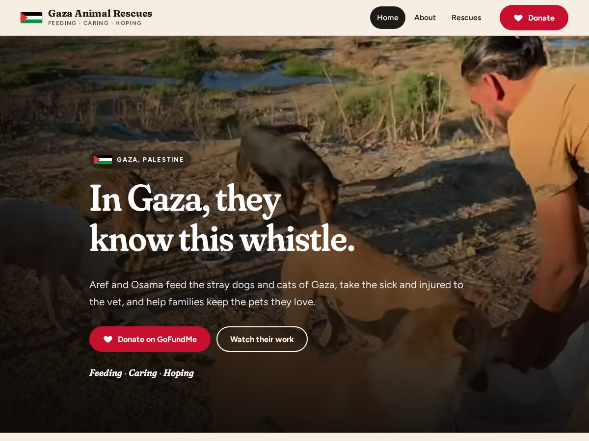 Landing-page snapshot of gazaanimalrescues.com