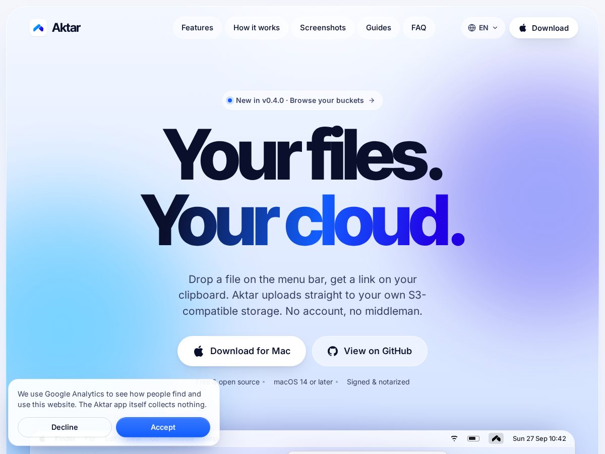 Landing-page snapshot of getaktar.com