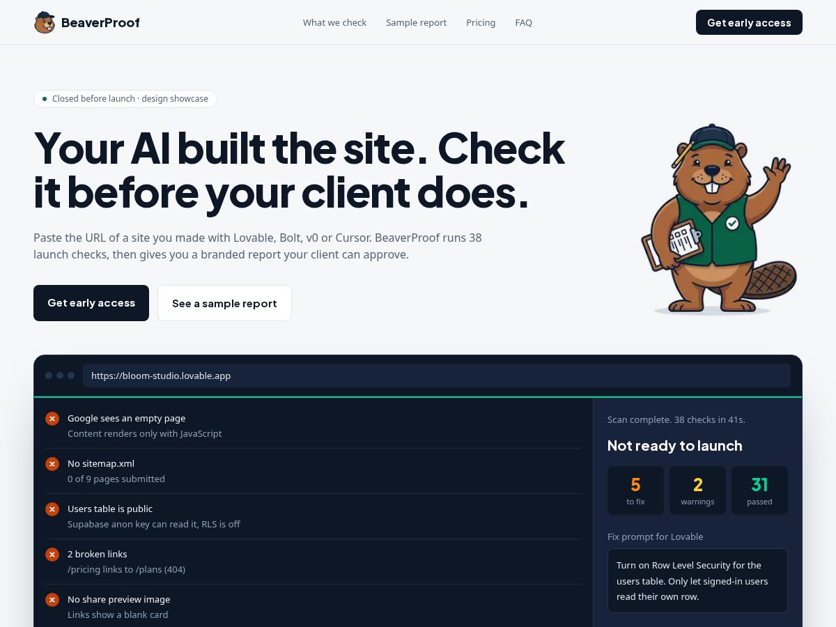 Landing-page snapshot of getbeaverproof.com
