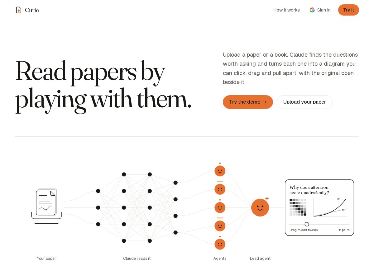 Landing-page snapshot of getcurio.world