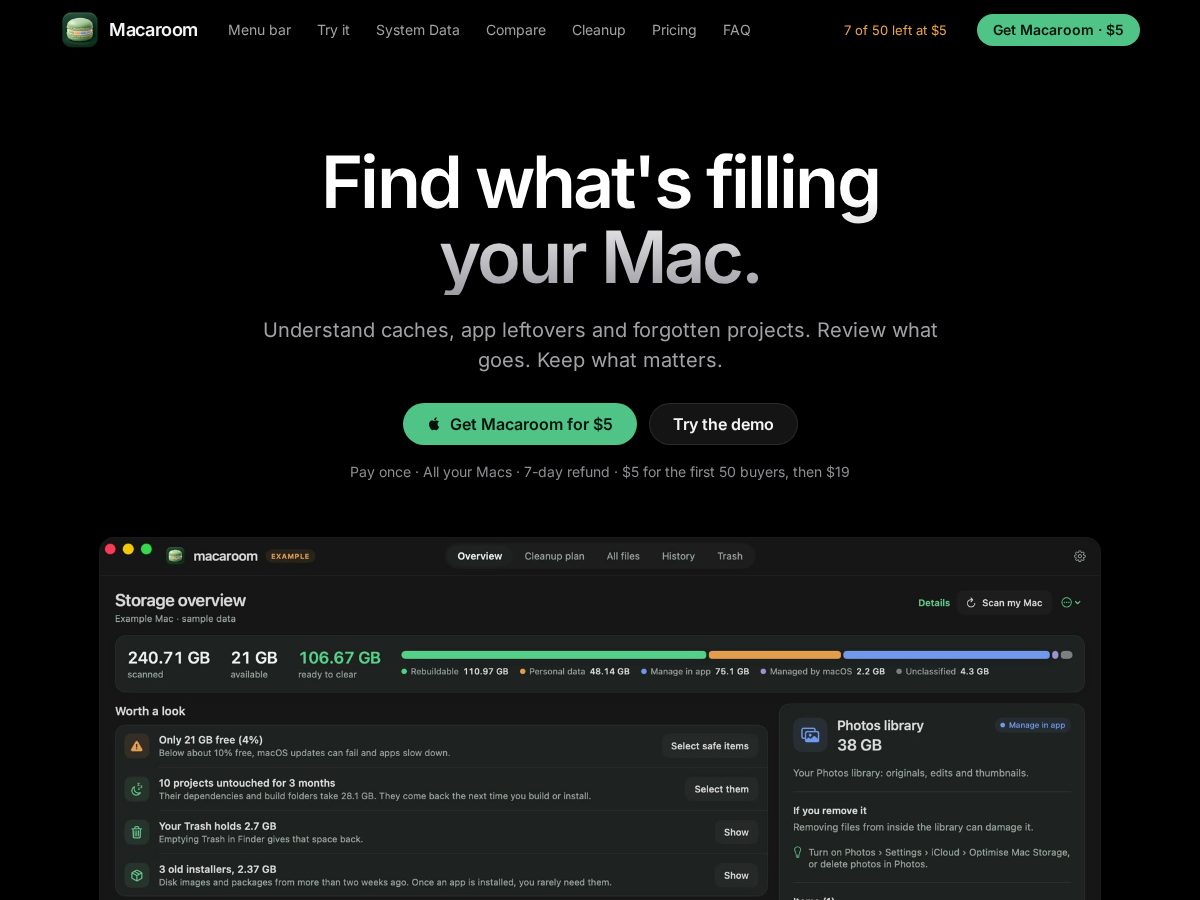Landing-page snapshot of getmacaroom.com