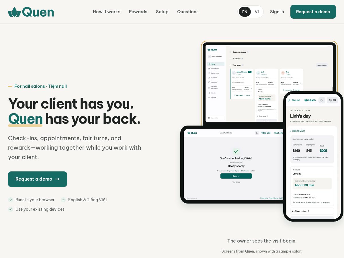 Landing-page snapshot of getquen.com