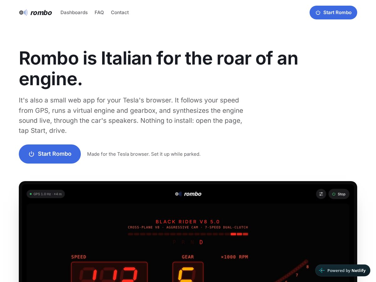 Landing-page snapshot of getrombo.com