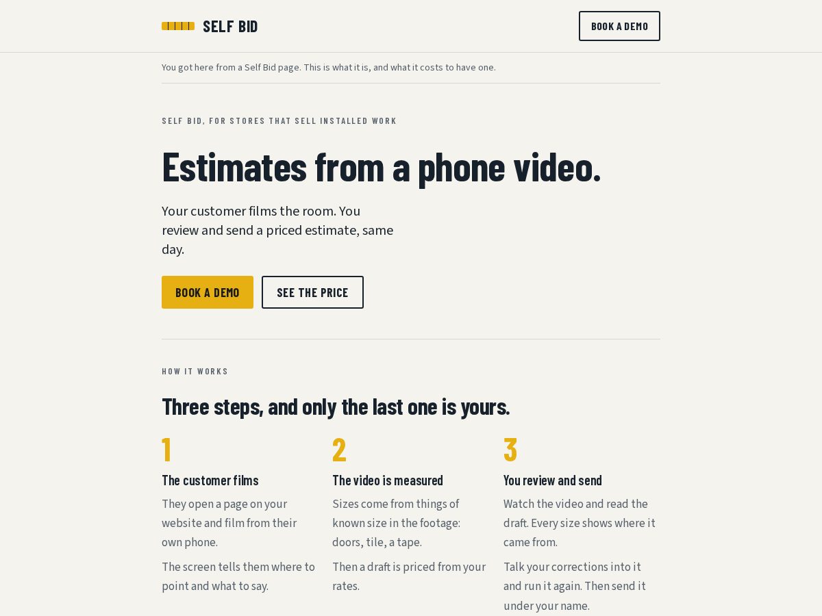 Landing-page snapshot of getselfbid.com