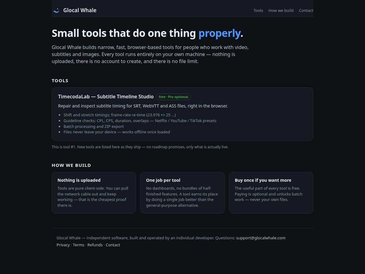 Landing-page snapshot of glocalwhale.com