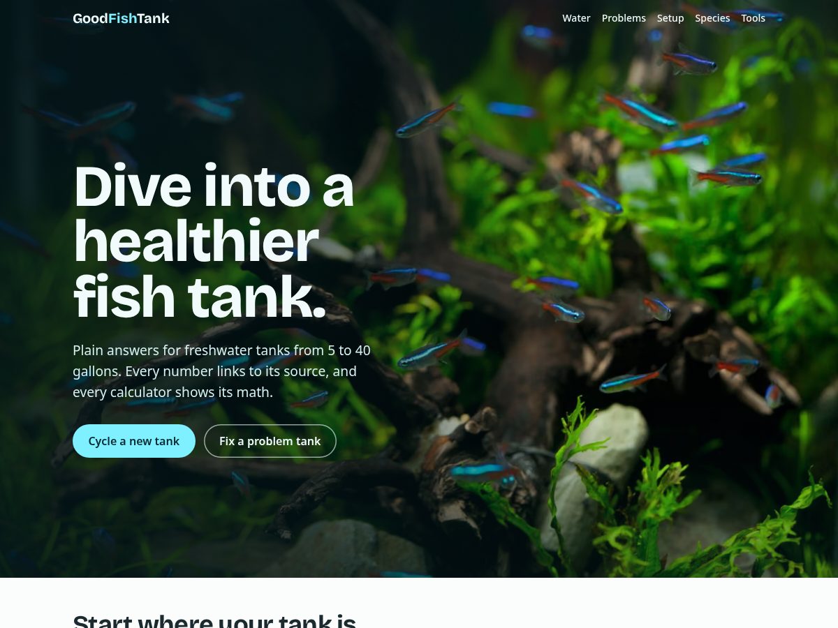 Landing-page snapshot of goodfishtank.com