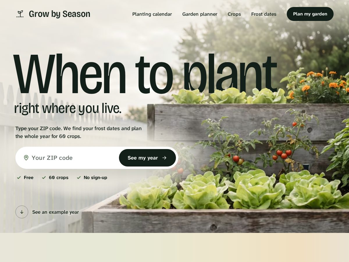 Landing-page snapshot of growbyseason.com
